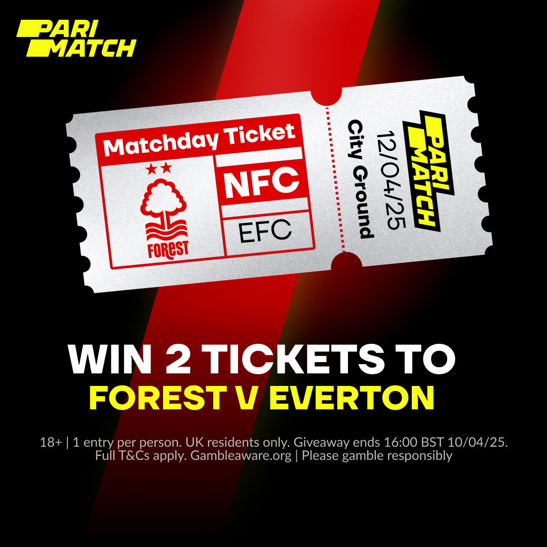 ParimatchUK's tweet photo. Win a pair of tickets to Nottingham Forest v Everton! 🎟️

To enter:
📲 Follow @ParimatchUK
👍 Like this post
🔁 Retweet this post

T&amp;Cs apply.

#NFFC
