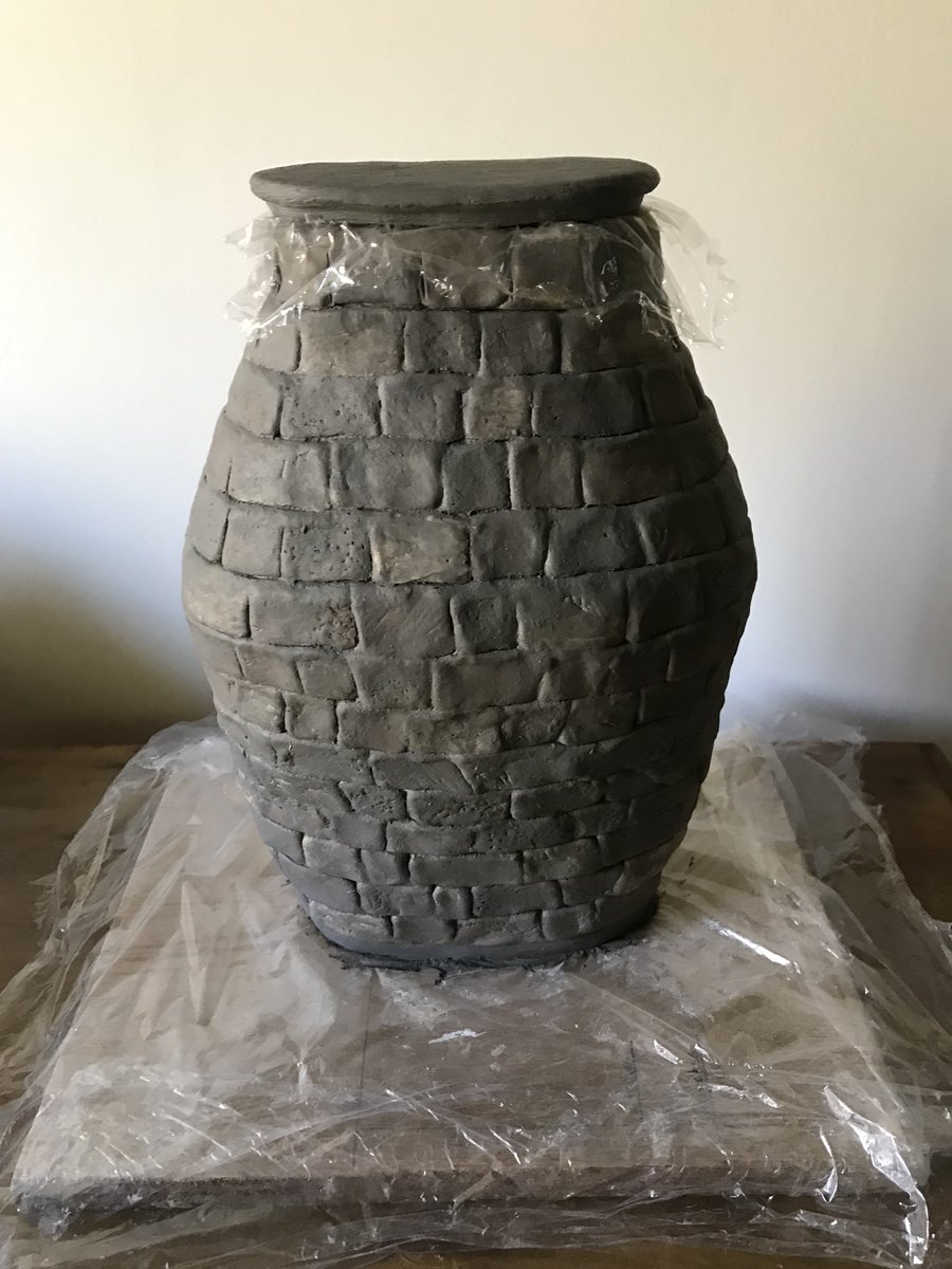 annbates15's tweet photo. Pleased to reveal my latest #funerary #urn made from four different types of #stoneware #clay. Will need to dry slowly before bisque firing, I'll glaze on the inside but perhaps leave the outside to show the different clays. #MadeInDerbyshire https://t.co/WZHkuLzrFJ