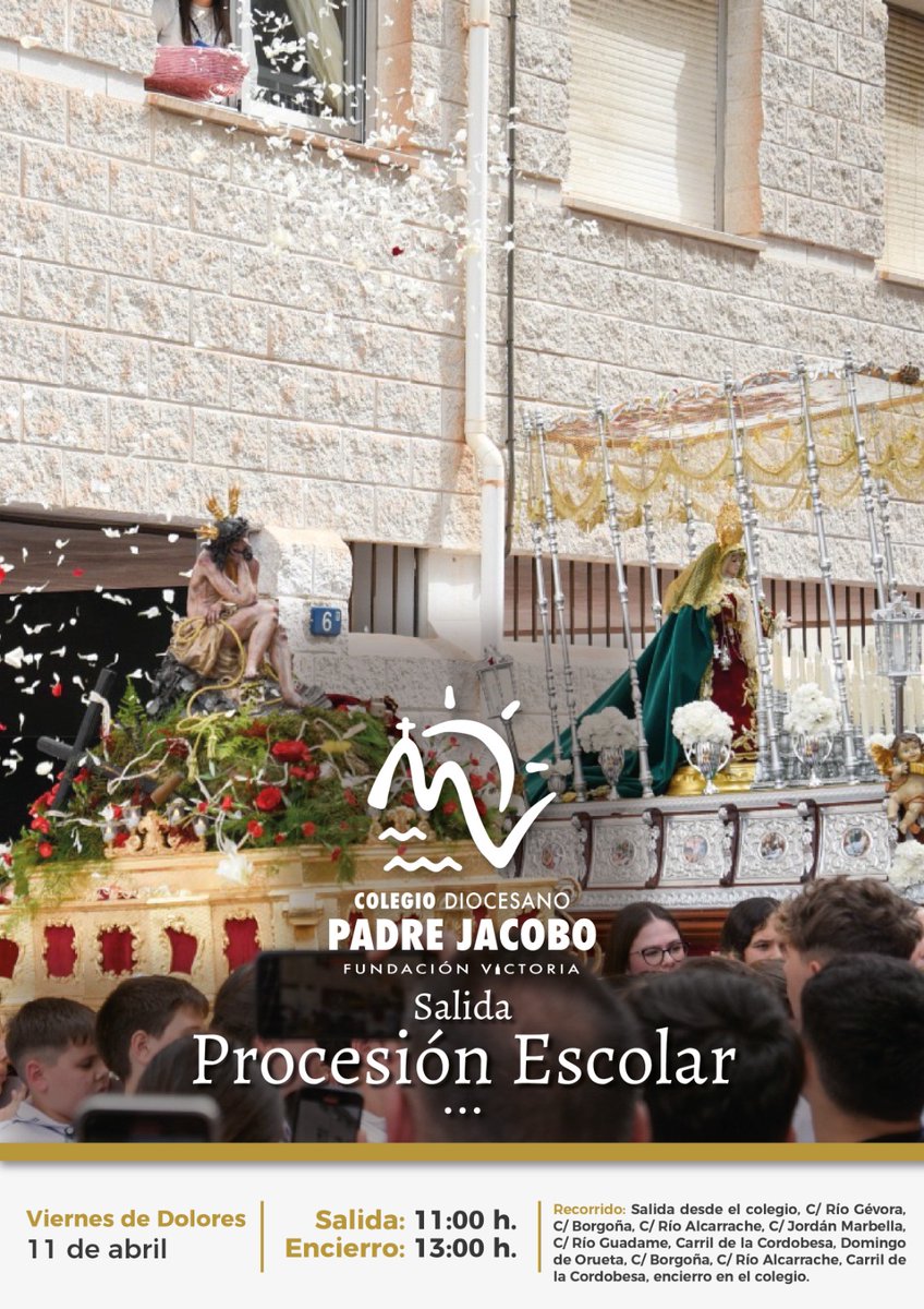 📣 El próximo Viernes de Dolores, los tronos de nuestro colegio procesionarán por las calles del barrio.

🧭En la imagen pueden ver el recorrido oficial.

🕐Salida 11:30
🕐Encierro 13:00

¡Ven y acompáñanos!

<a href="/fvictoria_es/">Fundación Victoria</a> @ayuntamientomalaga @huelintelevision  @hdadypaciencia