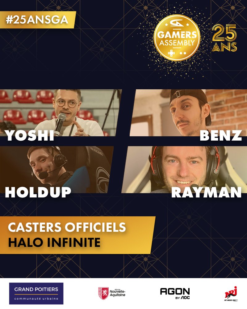Une escouade de compétition digne du Major 🔥

@arthurbts, <a href="/UgoLefevre/">HoldUp</a>, <a href="/BenZ_HCS/">BenZ</a> et <a href="/RayMaN_FT/">Théo.F</a> seront vos casters officiels pour notre tournoi Halo Infinite des #25ANSGA !

📺 twitch.tv/halo_fr