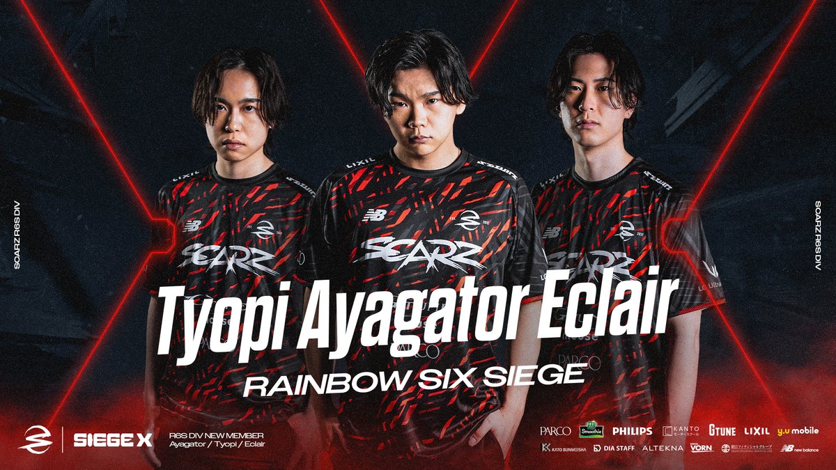 SCARZ5's tweet photo. ❤️‍🔥SCARZ Rainbow Six Siege

この度、Ayagator選手、Tyopi選手、Eclairコーチが加入いたしました。

RJLで共に競い合ったライバル達と世界へ🤝
Ayagator｜@Ayagator9
Tyopi｜@Tyoppippii
Eclair｜@EclairDoII

新たなメンバーと共に世界ベスト4を目指します。

📝https://t.co/Cmc8mJGbBJ

#SZWIN #R6S https://t.co/ltFYrQH1I3