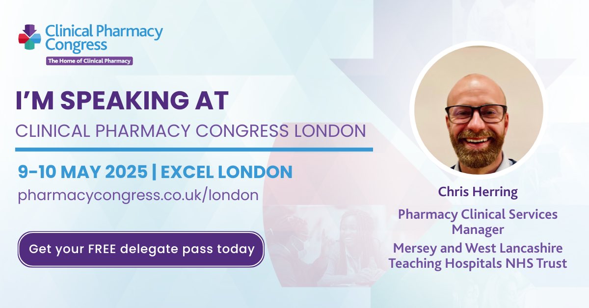 Looking forwards to representing <a href="/MWLNHS/">Mersey & West Lancs Teaching Hospitals NHS Trust</a> chairing the Clinical Leadership Theatre at this year's Clinical Pharmacy Congress London on 9-10 May 2025