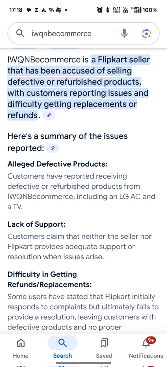 AshishPrakash91's tweet photo. @_Kalyan_K @Flipkart
This seller 'IWQNBecommerce' is doing fraud with flipkart customers. There are hundred complaints for this seller. Make sure if you are trying to deliver the wrong product in my case here. https://t.co/GSzqRHu2NV