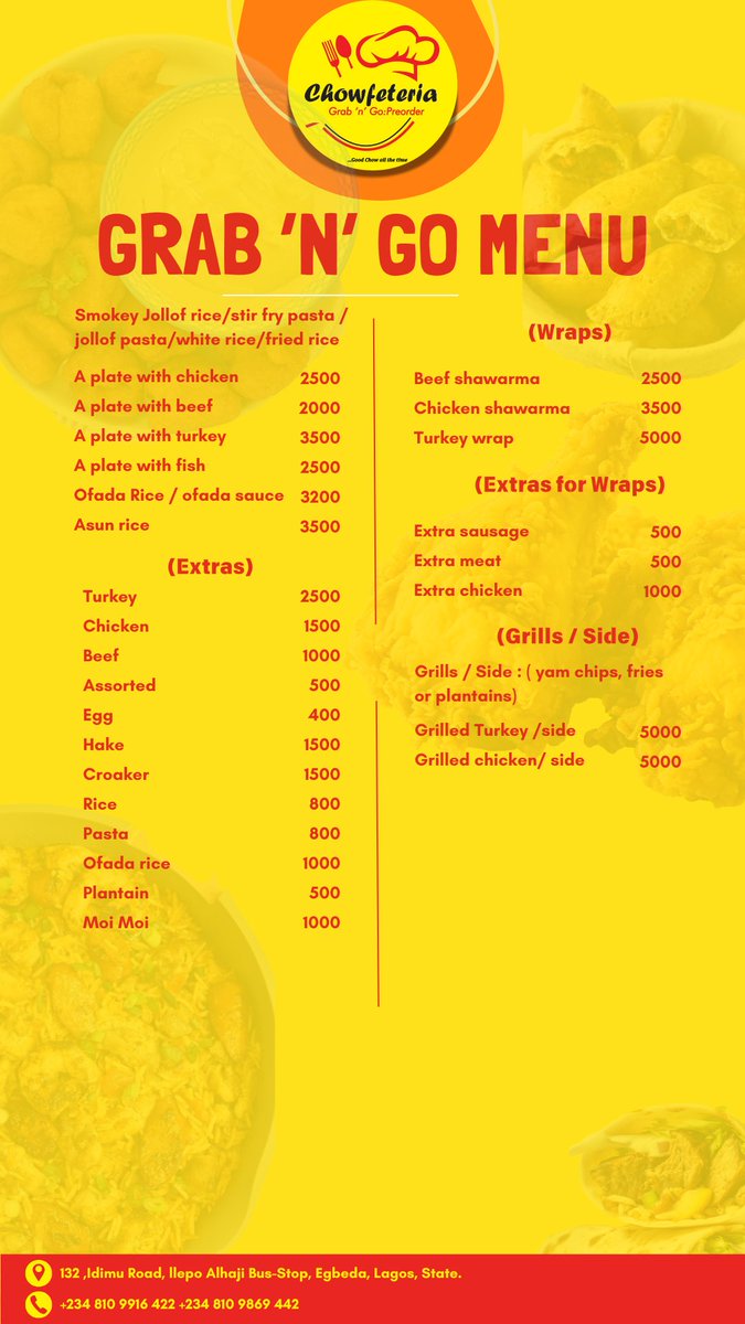 chowfeteria's tweet photo. A perfectly curated Menu just for you 💛 https://t.co/r1Ks72lp6W