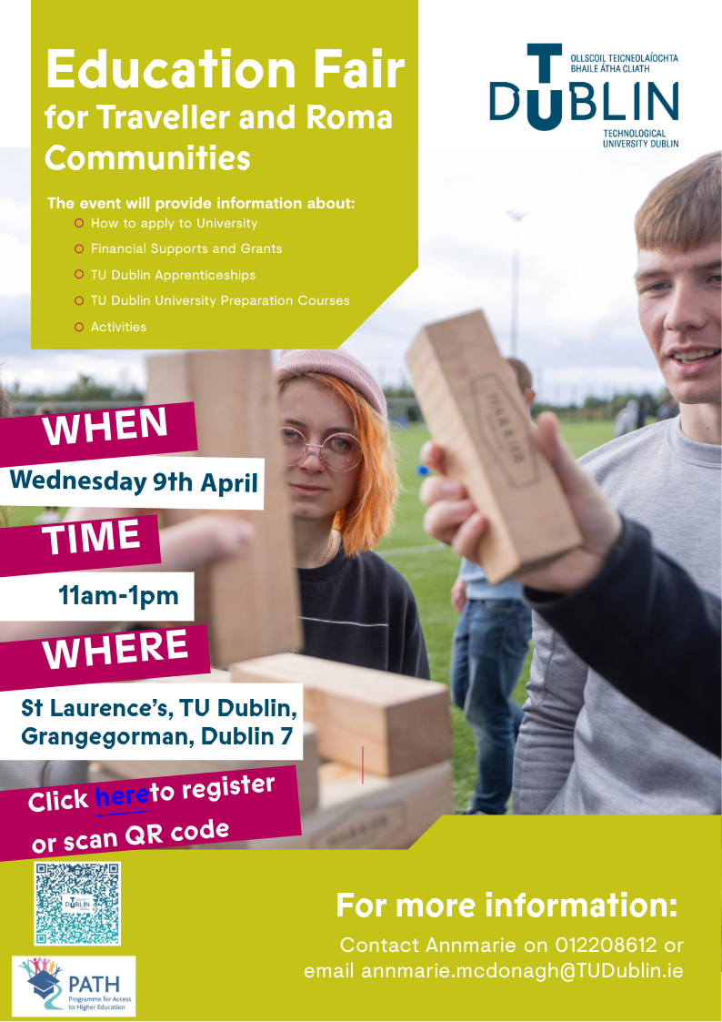 tudublinaccess's tweet image. 👉Looking forward to seeing you all tomorrow 9th April🤩 at our 'Education Fair for Traveller and Roma Communities'. Call in for a cuppa and chat!!! #weareTUDublin