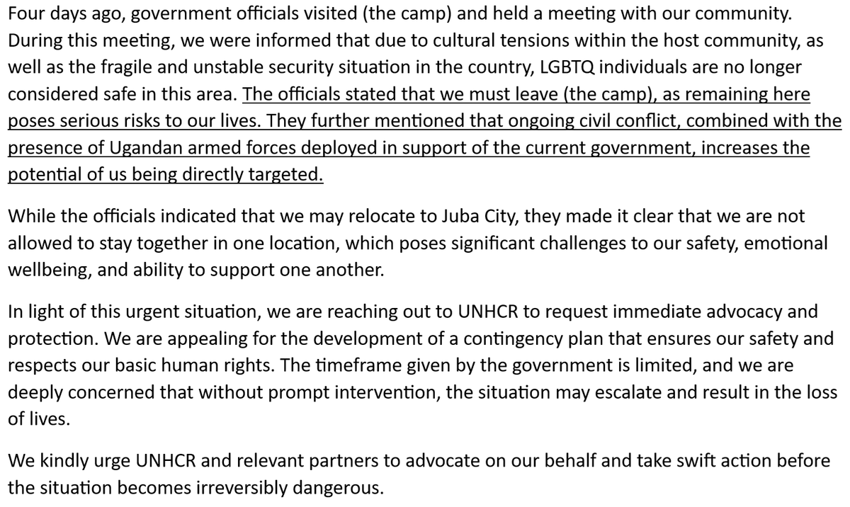 juli_unruly's tweet photo. Extremely urgent appeal from Elvis!

Elvis is one of the queer refugees who had already been granted resettlement from South Sudan to the US. But he had to stay because of what was done to USAID. Now caught up in the emerging civil war in South Sudan he faces eviction
1/3 https://t.co/B1N1W7Cj4C
