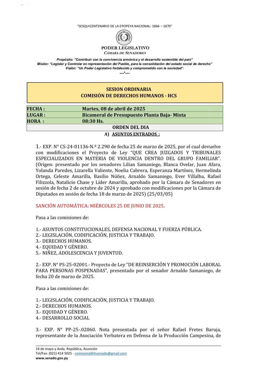 Comisión de Derechos Humanos Cámara de SenadoresPy tweet media
