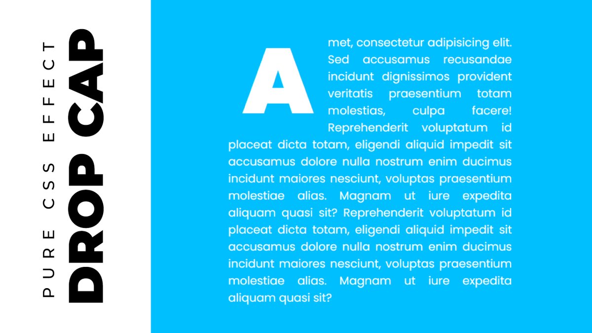codenewbies1's tweet photo. CSS Drop Cap effect   

Video: https://t.co/1HeDosMnXD 

#frontend #FrontEndDevelopment #html #HTML5 #CSS #CSS3 #webdevelopment #webdevelopers #Coding #FrontEndLove #100DaysOfCode #cssdropcap #texteffect #codenewbies #csseffects https://t.co/7eKdkWkf3i