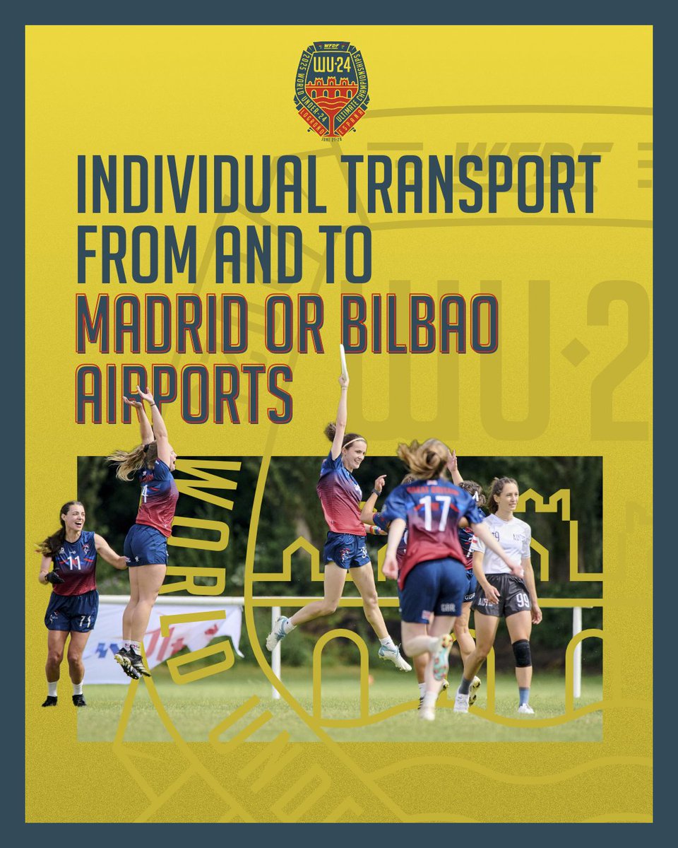 🚌🏎🚡We are offering players individual transport to and from Madrid and Bilbao airports.
You can find the form on our website under the "Athlete's info&gt;Getting there".🛵🚙🚴‍♀️
.
.
#2025wu24
#wu24
#wfdf
#worldflyingdisc
#wfdfevents
#RoadToLogrono