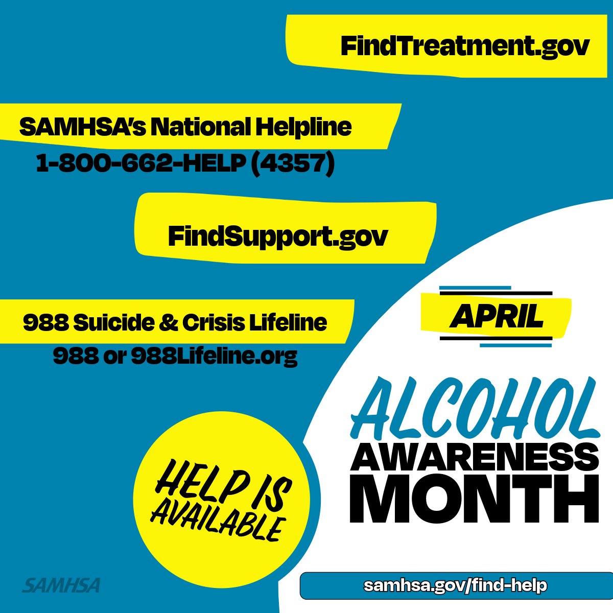 Treatment for alcohol use varies based on a person’s needs. But there are many choices today that make #recovery possible. Visit samhsa.gov/find-help if you or someone you know is looking for help for alcohol use or misuse. #AlcoholAwarenessMonth
