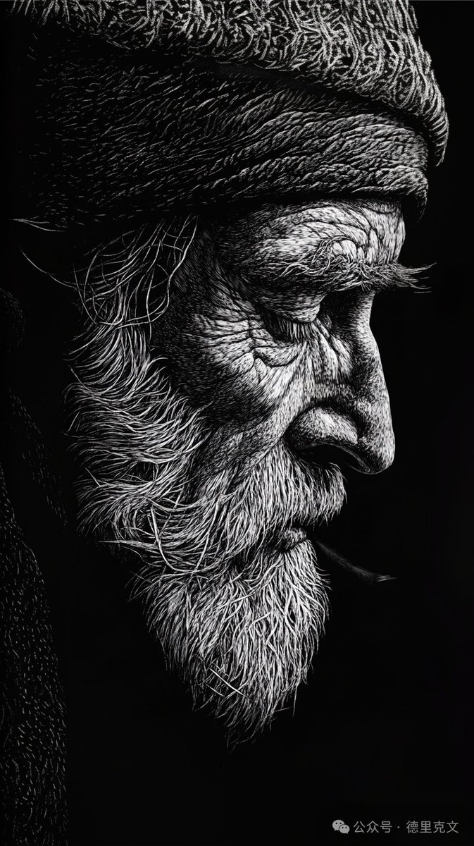 DevinGau's tweet image. Today&apos;s AI Art Daily Term: &quot;Scratchboard Art Style&quot;
A unique art form created by scratching white lines into a black-coated surface, characterized by bold contrast, intricate details, and striking monochromatic textures. #ScratchboardArt #AI #Art