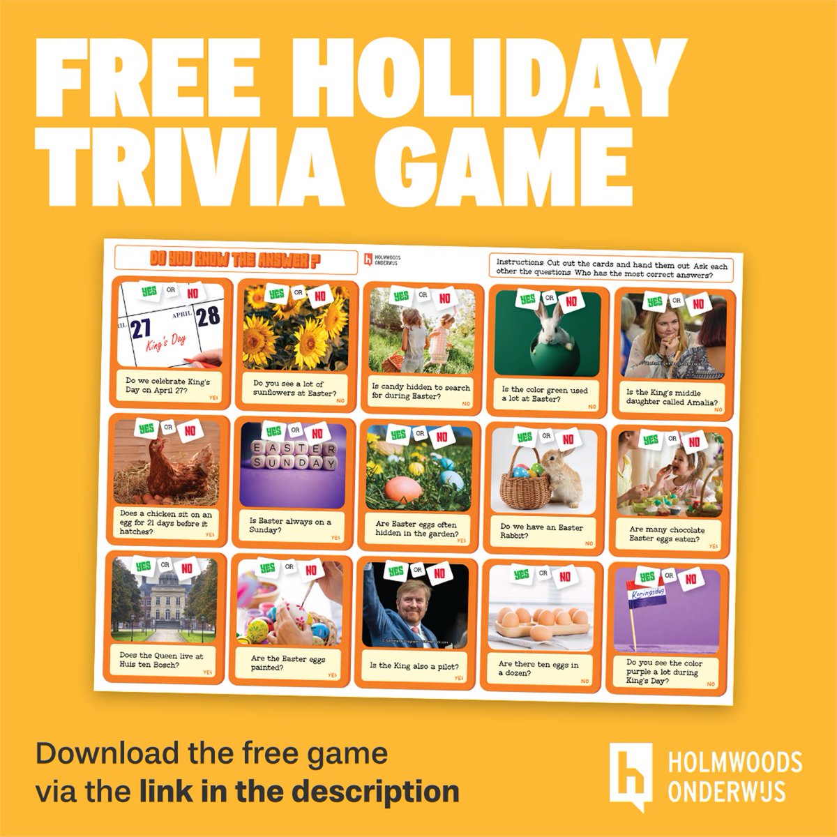 MethodeEngels's tweet photo. Do you know the answer? - Pasen en Koningsdag Editie

Speel "Do you know the answer" en test je kennis over twee feestadagen in Nederland: Pasen en Koningsdag! 

Perfect voor in de klas! Ben jij klaar om de uitdaging aan 

https://t.co/EmaCDwuoah https://t.co/VnMecZS4Aj