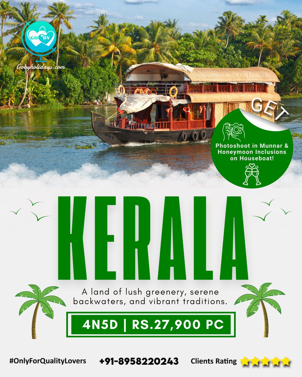 gobyholidays's tweet photo. Kerala 🌴, One of the country’s cleanest states, and perhaps the friendliest too, is an absolute delight traveling around. Book our 4 nights 5 days Kerala Tour Package only at Rs.26,500 per couple.

#GoByHolidays #OnlyForQualityLovers #YourOwnTravelCompany #kerala #munnar https://t.co/WCUNseUWDV