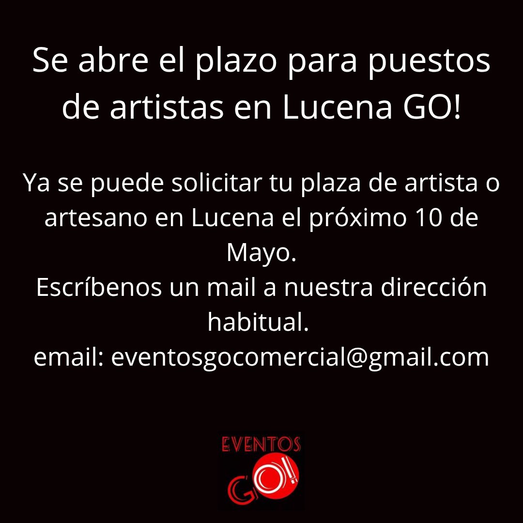 CordobaGoFF's tweet photo. Ya se puede solicitar plazas para artistas en #lucenago del próximo 10 de Mayo https://t.co/7SqHF9RD4o