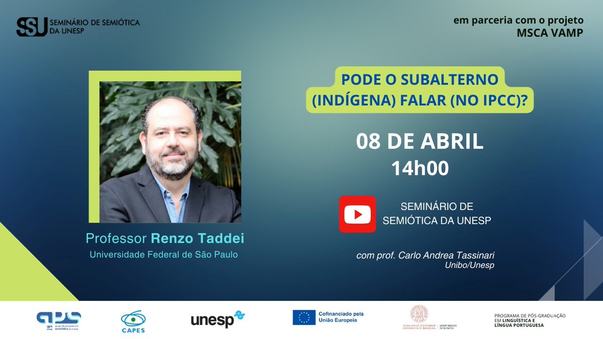 renzotaddei's tweet photo. Falo hoje, às 14h, no Seminário de Semiótica da Unesp, por convite do Carlo Andrea Tassinari. A fala é parte do seminário temático sobre as Vozes do Antropoceno. O título da fala é "Pode o subalterno (indígena) falar (no IPCC)?". Youtube: https://t.co/oay0GcC834 https://t.co/lYbqpzMEEK