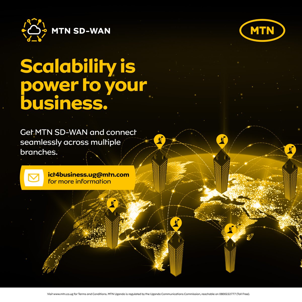 Is your business growing with multiple branches? 
Stay connected across all your branches with MTN SD-WAN …a smart, scalable solution for seamless, secure, and cost-effective networking.
Email: ict4business.ug@mtn.comto get started. 
#MTNSDWAN #MTNBusiness #BusinessDoneBetter