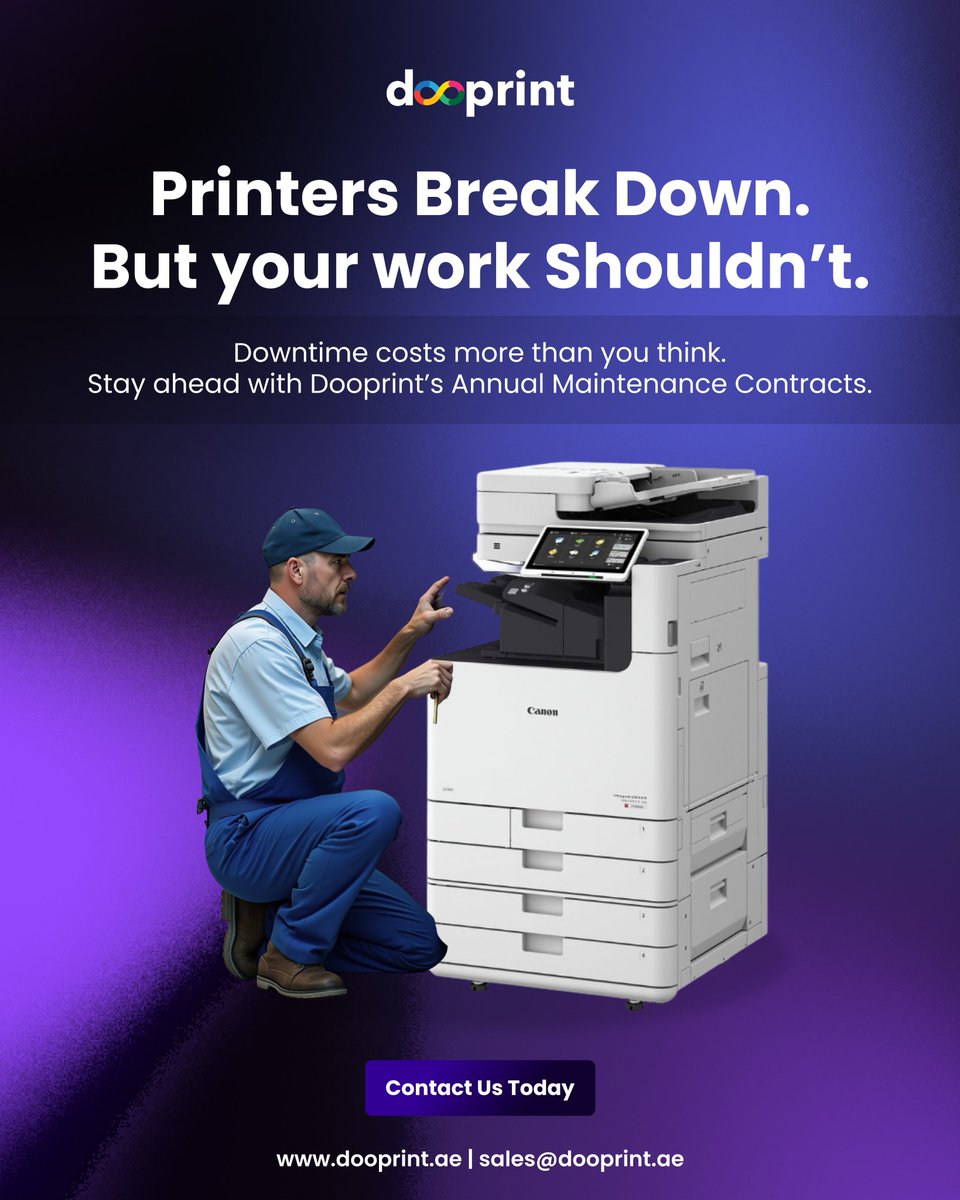 DooPrint's tweet photo. 🖨️ Printers break down. Your work shouldn’t.
Stay ahead of downtime with Dooprint’s Annual Maintenance Contracts – tailored for UAE offices.
📞 02 6711 640 | 📞 056 880 0389
📧 info@doodletech.ae | 🌐 https://t.co/r7DV2eXDtM

#Dooprint #PrinterAMC #BusinessSupport #UAEbusiness https://t.co/FkA64xhuUY