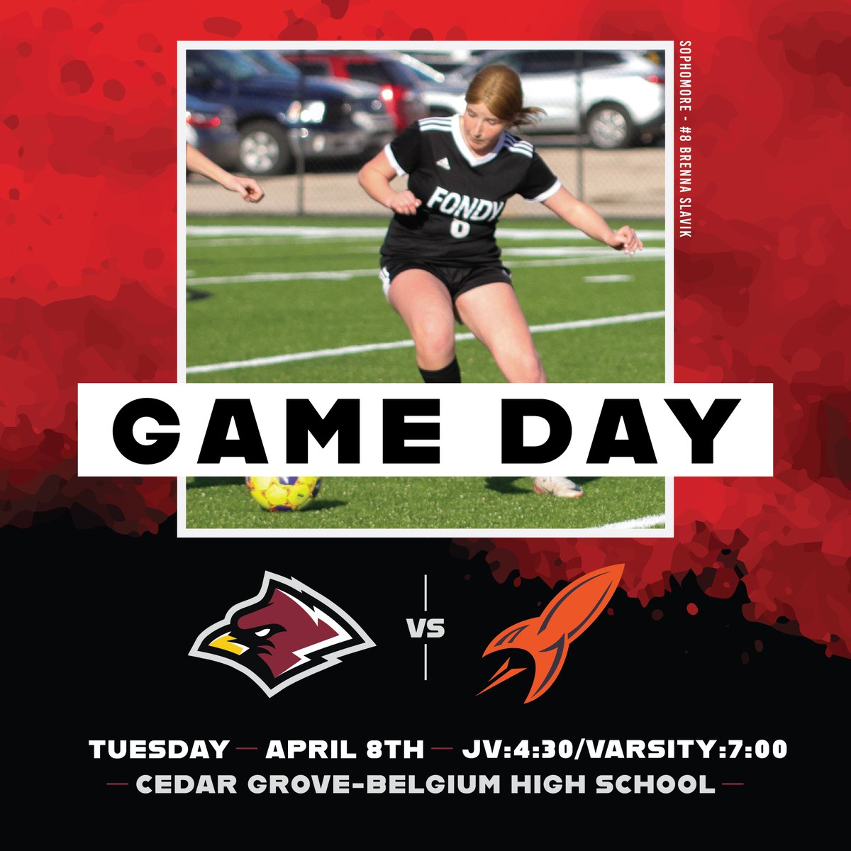 FDLGirlsSoccer's tweet photo. It's Game Day!!!!! Our Cardinals are on the road today facing Cedar Grove-Belgium with the JV taking the pitch at 4:30pm and Varsity kickoff at 7pm. #fondypride https://t.co/t0Ish5iabn