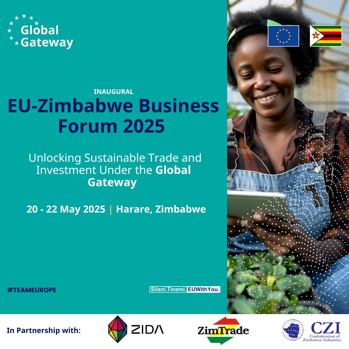 EU Delegation to Zimbabwe 🇪🇺 (@euinzim) on Twitter photo 🌟 The Countdown is ON! 🌟
The First-Ever EU🇪🇺–🇿🇼Zimbabwe Business Forum is just around the corner — 20-22 May 2025!
Hosted by the EU🇪🇺 Delegation to Zimbabwe <a href="/euinzim/">EU Delegation to Zimbabwe 🇪🇺</a>, in partnership with EU Member States, this high-level forum will bring together Zimbabwean and European 🌟 The Countdown is ON! 🌟
The First-Ever EU🇪🇺–🇿🇼Zimbabwe Business Forum is just around the corner — 20-22 May 2025!
Hosted by the EU🇪🇺 Delegation to Zimbabwe <a href="/euinzim/">EU Delegation to Zimbabwe 🇪🇺</a>, in partnership with EU Member States, this high-level forum will bring together Zimbabwean and European
