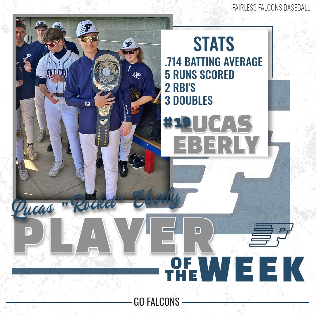 Big thank you to Coach Samaco for starting a new tradition for Fairless Baseball.  We will be handing out a Fairless Falcon WWF Championship belt to the player of the week each Monday.  Last week's player of the week is Lucas "Rocket" Eberly. Let's see who will win it this week.