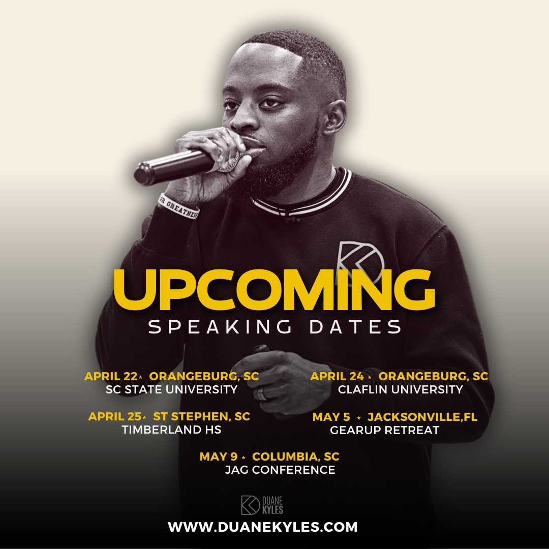 Spring tour is in full swing! Catch me speaking across SC &amp; FL, inspiring purpose, courage &amp; leadership.

Now booking for Summer &amp; Fall 2025 — let’s work!
duanekyles.com #Speaker #Leadership #Purpose