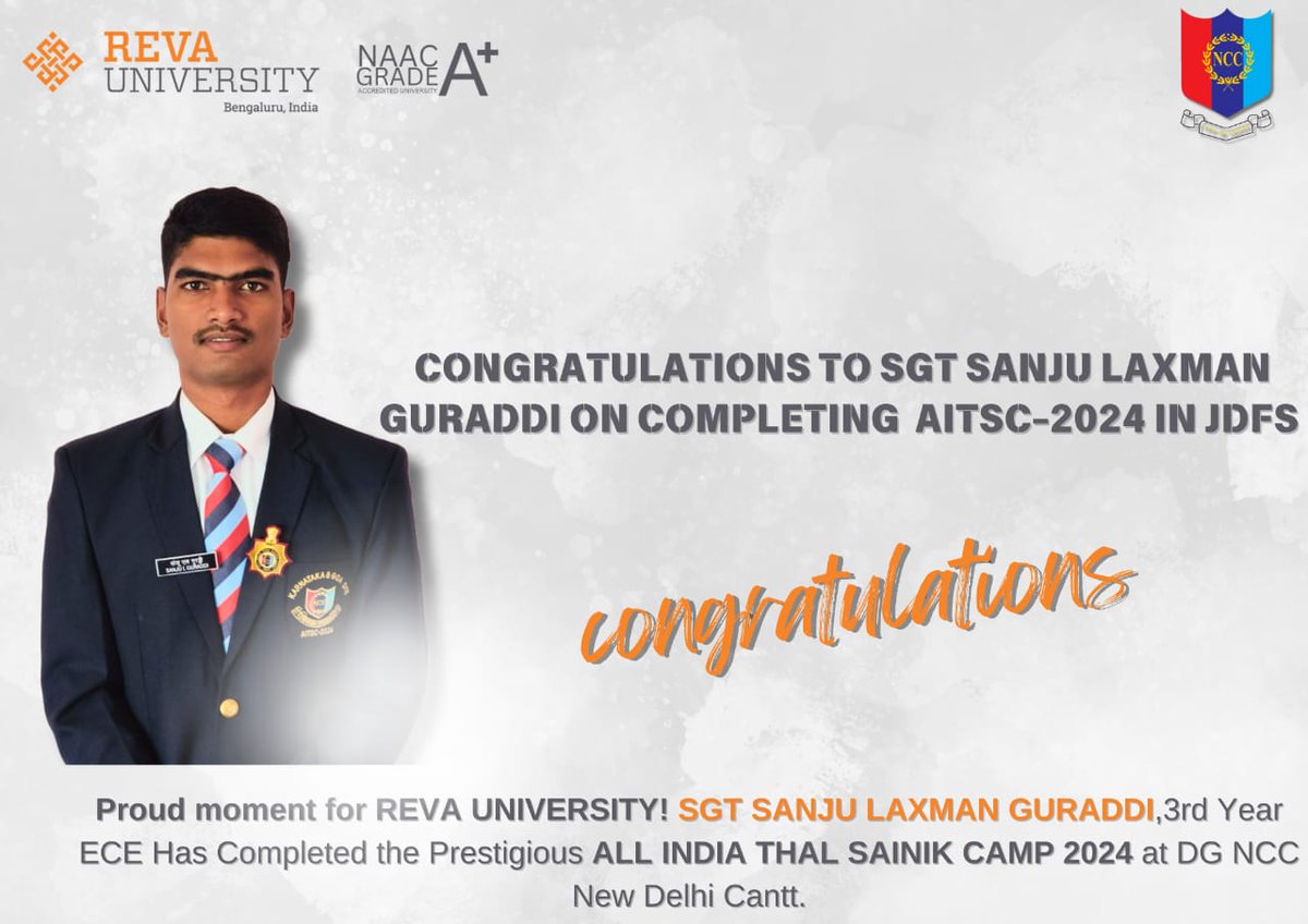 39Inf's tweet photo. Heartfelt congrats to SGT. Sanju Laxman Guraddi for successfully completing AITSC-2024 in the event of Judging Distance & Field Signals and making REVA University proud!
39 KAR BN NCC 'B' & 'H' COY-39/16
#DGNCC #DELHI #KARANDGOA #AITSC #JDFS #39KAR #REVANCC #REVAUniversity https://t.co/eDcdRFiR3K