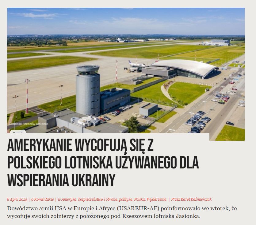 Martin Demirov 🇸🇰 on X: "⚡️❗️❗️❗️WOJSKA USA OPUSZCZAJĄ LOTNISKO RZESZÓW- JASIONKA I CAŁKOWICIE WYCOFUJĄ SIĘ Z WSPARCIA UKRAINY INFORMUJĄ MEDIA  https://t.co/J3oWLlSg8f" / X