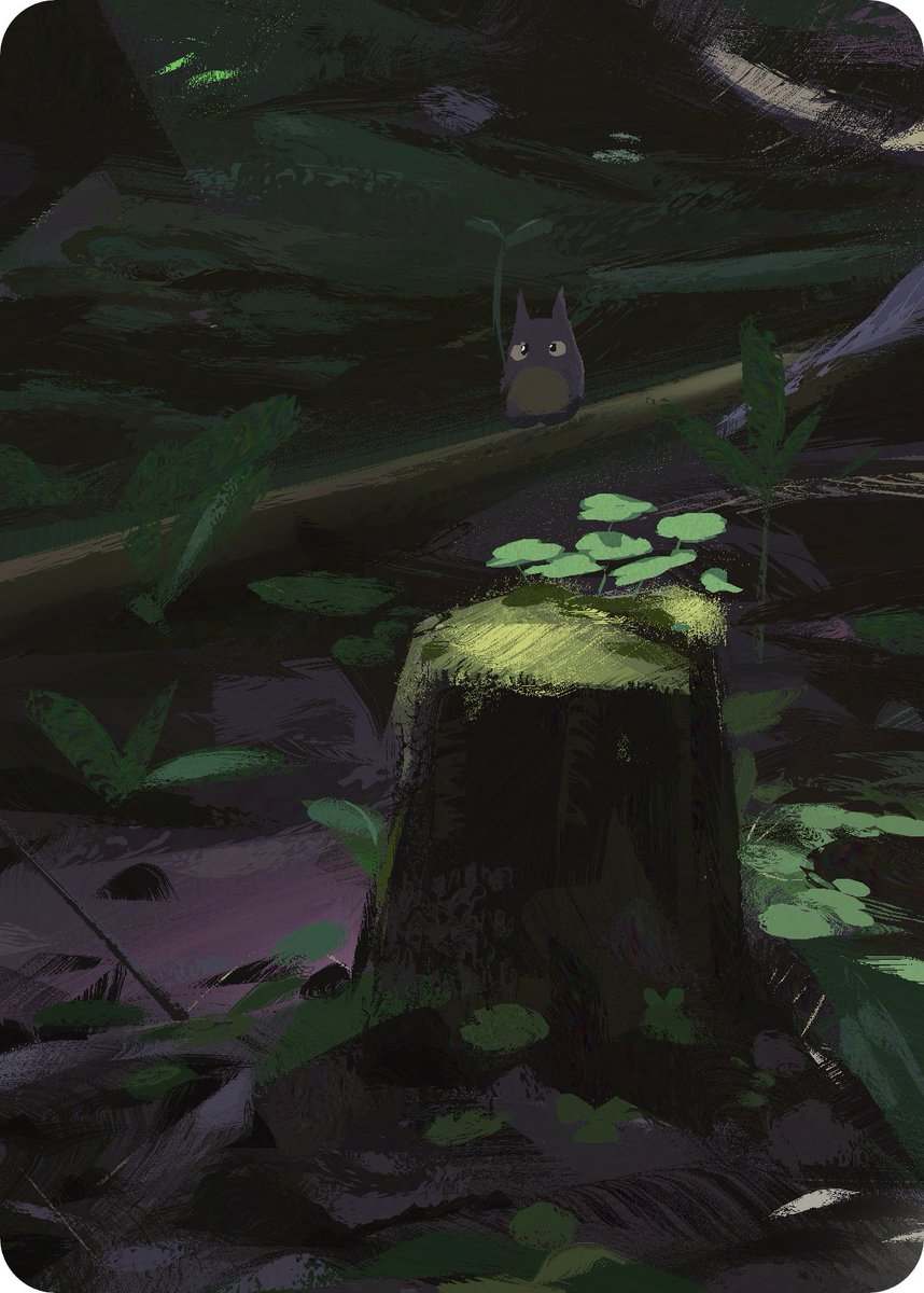 08/30 #PleinAirpril2025 #heavypaint #painting #vouivre #dragon #krog #forest #club #trefle #noai #green #leaf #feuille #tronc #souche #moss #mousse