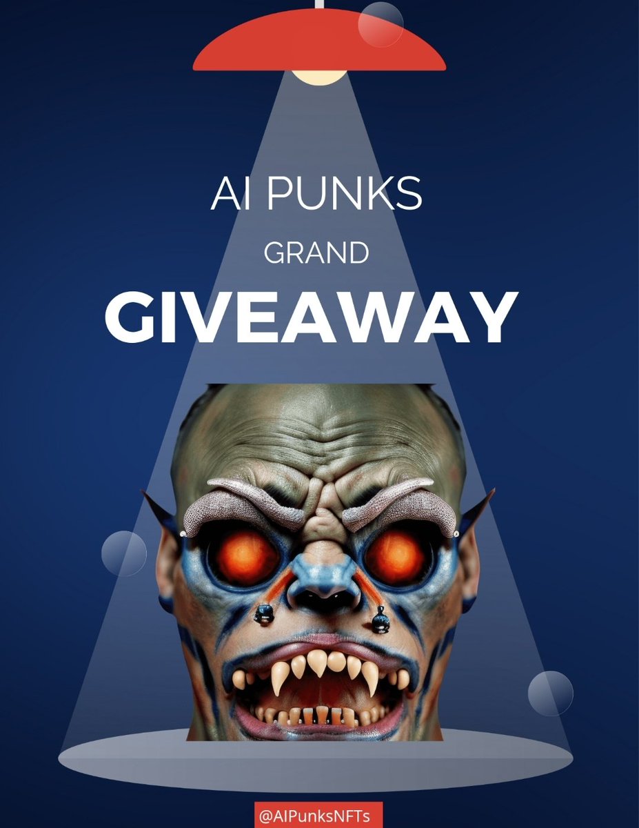 AIPunksNFTs's tweet photo. we're giving away 3 incredible #AIPunks #NFTs just, like last weeks! 
To enter:
1️⃣ Follow @AIPunksNFTs
2️⃣ Like & Retweet 
3️⃣ Tag 3 friends 
 We'll announce the lucky winners on 14 April 
https://t.co/VlVsAlqoCU…

#NFTGiveaway #NFTCommunity #nft
#Giveaway #Airdrop #Trader #crypto #cryptomarket #trademega