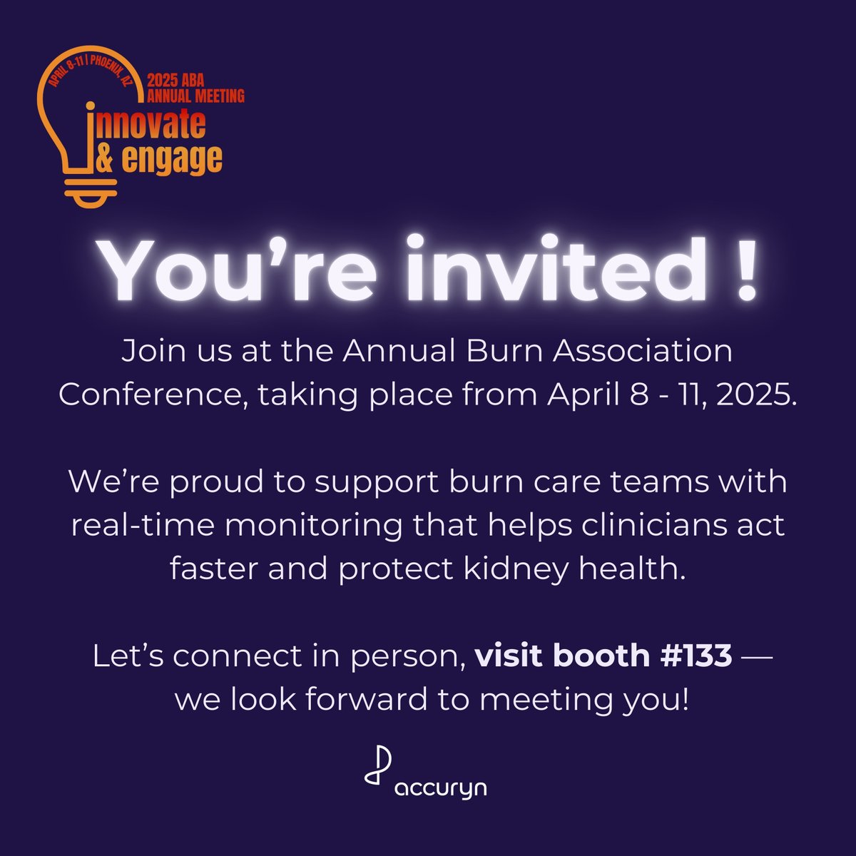 We're at #aba2025 (booth #133) because burn care demands speed and precision.

Accuryn® automates IAP, urine output, and temp — no manual  hourly checks.

Let’s connect.

#burncare #criticalcare #protectthekidney #medtech