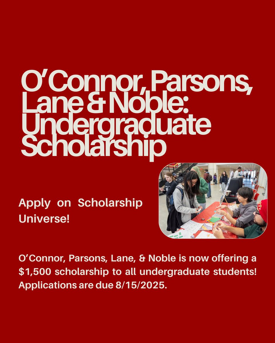 SBUFinancialAid's tweet photo. Hey Seawolves! O’Connor, Parsons, Lane, &amp; Noble are now offering a $1,500 scholarship to all undergraduate students! Applications are due 8/15/2025. Apply today on Scholarship Universe! Good luck! https://t.co/dVh34dso6O