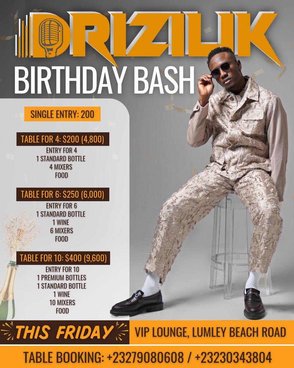 Come celebrate my birthday with me this friday.

Tickets here👉🏾wa.me/23299883311?te…