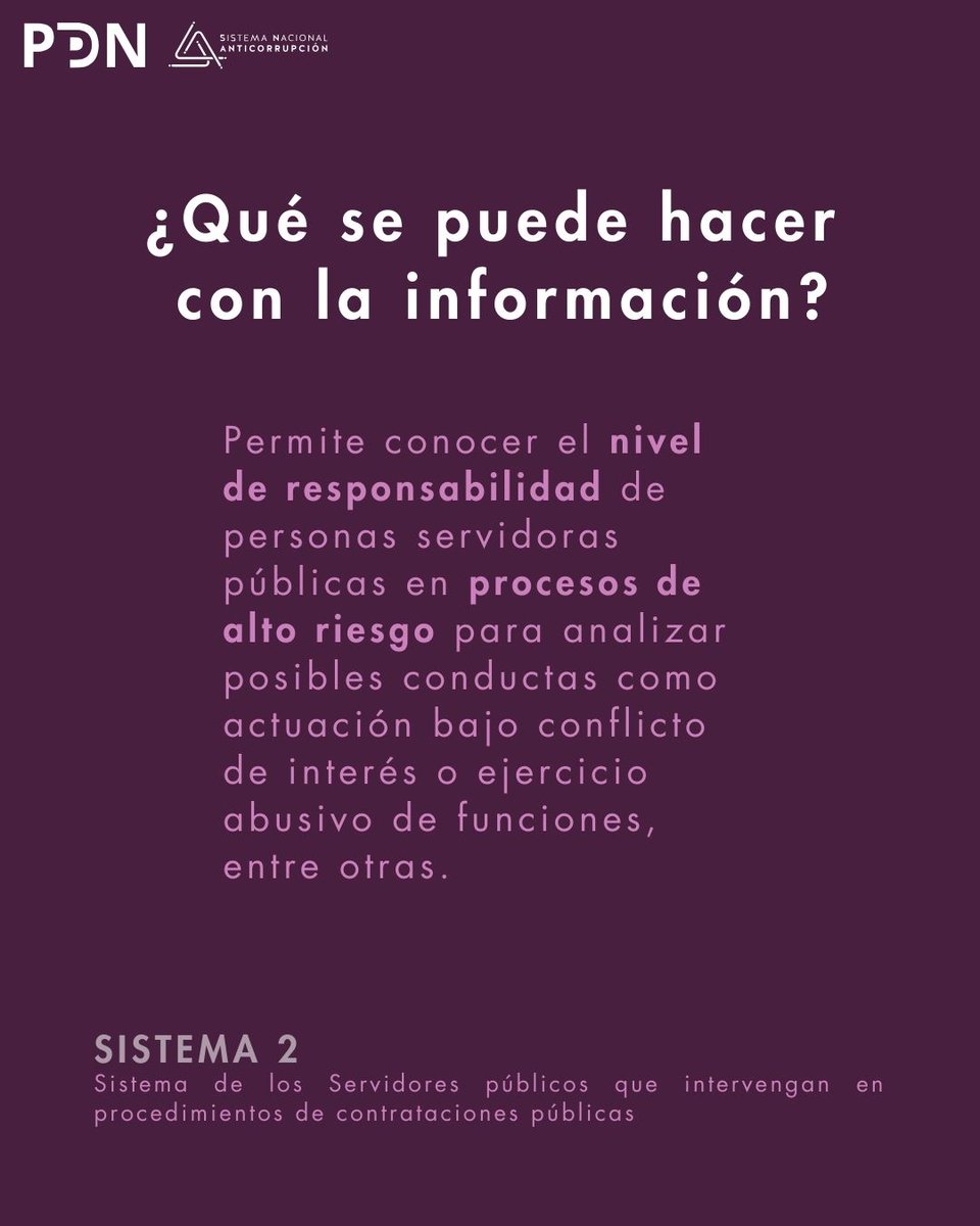 Te presentamos el Sistema 2 de la #PlataformaDigitalNacional del Sistema Nacional Anticorrupción.

En este podrás encontrar información de las personas servidoras públicas que intervengan en procedimientos de contrataciones públicas.

 Conoce más aquí: plataformadigitalnacional.org/servidores