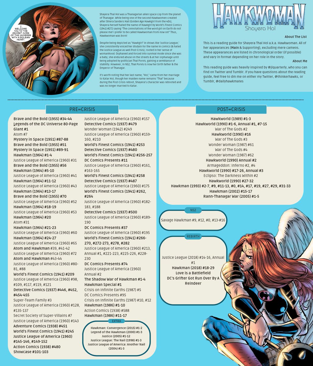 thinkerhawks's tweet photo. hawkfans are tired of having the characters they love repeatedly get butchered which adds more confusion into how people perceive them. hawkman 2018 was a major step in clearing the confusion &amp; now it's back to square one

i'll leave these reading guides to promote @mariejavins https://t.co/yrea5nFQEp