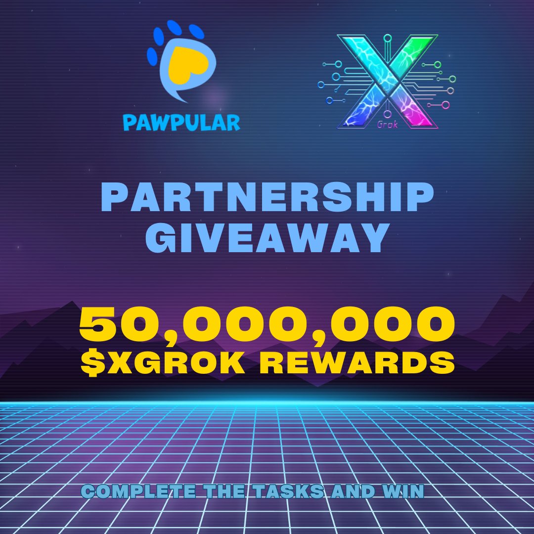🎉 50,000,000 $XGrok GIVEAWAY – Ends in 72Hrs! 🎉

We’ve partnered with The X Grok for an epic drop — 10 winners will share 50,000,000 $XGrok! 🚀

To enter:
✅ Follow <a href="/PawpularApp/">Pawpular</a>, <a href="/peledag/">Pele Dagher</a> &amp; @TheXGrok 
✅ Like, RT, Tag 3 friends &amp; drop your EVM wallet in the comments
✅ Join: