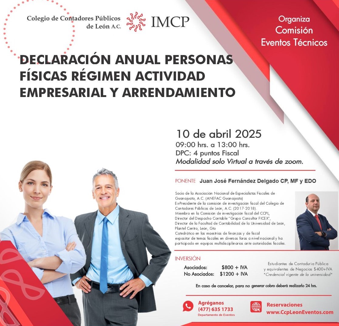 CCPLEONGTO's tweet photo. 10 de abril; DECLARACIÓN ANUAL PERSONAS FÍSICAS RÉGIMEN ACTIVIDAD EMPRESARIAL Y ARRENDAMIENTO - https://t.co/ZTT20RvaqO https://t.co/lnxv1hJdaN