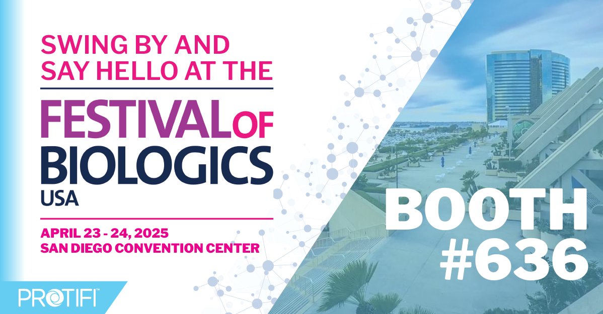 ProtiFi is exhibiting at the Festival of Biologics USA — find us at Booth #636! 
#Festivalofbiologicsusa #Proteomics #LifeScienceEvents #MS #Biopharma #DrugDiscovery #PrecisionMedicine #ClinicalResearch #AntibodyEngineering #samplePrep