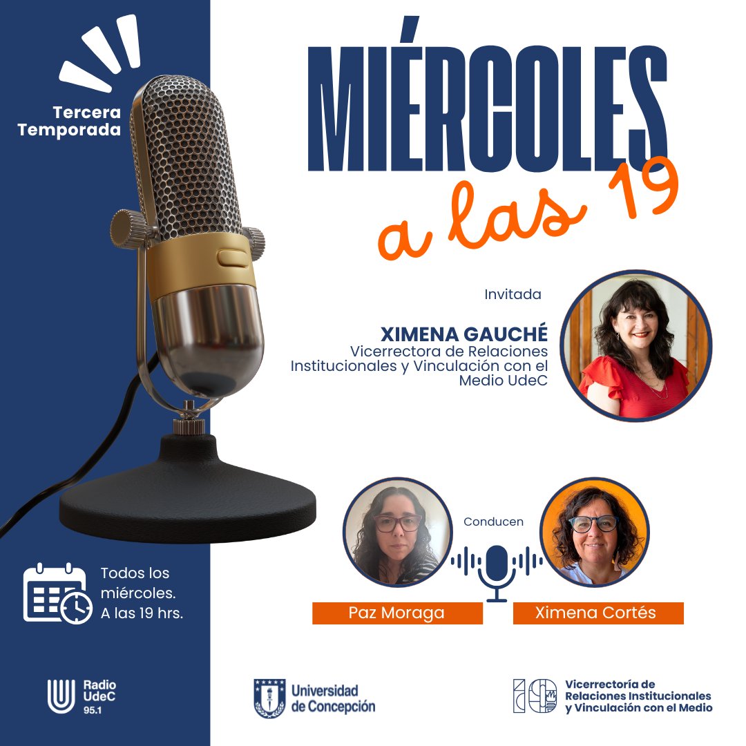vrim_udec's tweet photo. #VinculaciónUdeC Comenzamos la tercera temporada de Miércoles a las 19 para conversar sobre universidad, academia, cultura y eventos.
La invitada será la Vicerrectora #VRIMUdeC, Ximena Gauché.
🔆Sintoniza el 95.1 FM o escúchalo a través de https://t.co/4DZpiRvtoC https://t.co/bYm7tqfdxO