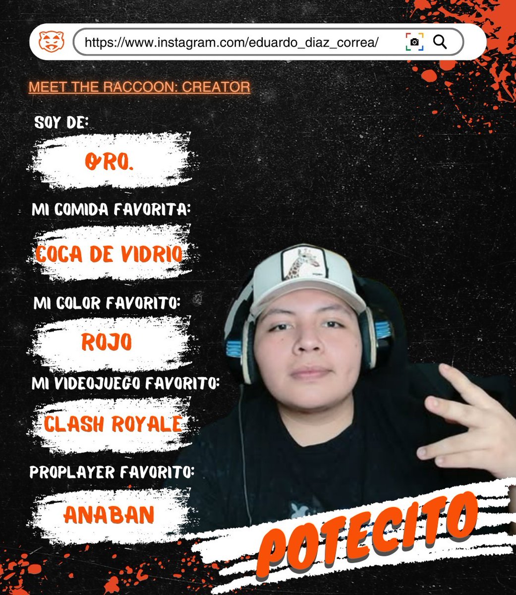RaccoonLeague's tweet photo. WHO IS @Potecito1000_?
Conoce más acerca de nuestro increíble Creador de Contenido, nuestro Potecito favorito. 🦝🧡
#rlpresencial #whois #meettheraccoons #raccoonleague https://t.co/nSs0X9rvt9