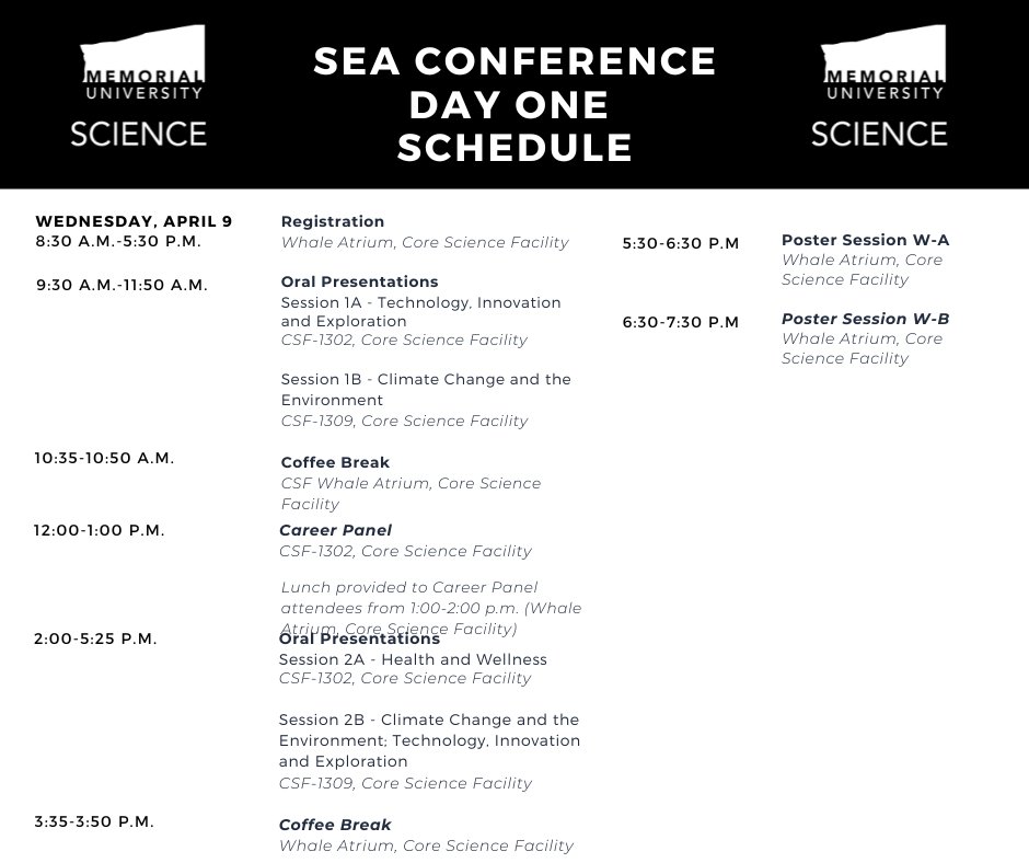 MemorialUSci's tweet image. 💡The 2025 SEA Conference begins today! 💡
Our Planning Committee has worked incredibly hard to organize an amazing schedule of events this year – to view the full schedule, visit the SEA Conference website here: mun.ca/science/resear…
SEA you there!