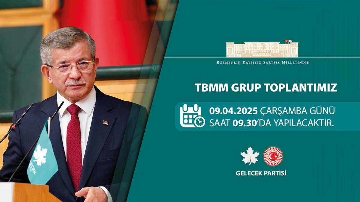 Yeni Yol TBMM Grup Toplantımız

🗓 9 Nisan Çarşamba (Yarın)
🕰 09.30

📡 Sosyal medya hesaplarımızdan canlı yayınlanacaktır.