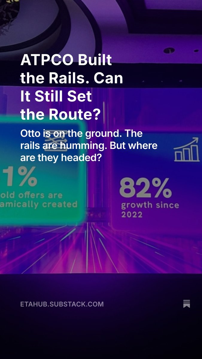 Came to hear what the system wasn’t saying out loud.
ATPCO still runs the rails.
But the logic beneath is shifting—not loudly, not slowly.
Wrote it down..
Not for everyone. But if it’s for you, you’ll know.
→ etahub.substack.com/p/atpco-built-…

#FieldMode #ATPCO2025
