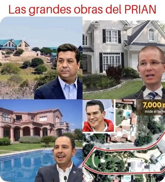 pepe33192139's tweet photo. 🔴Rancho de Francisco Cabeza de Vaca en Soto la Marina, Tamaulipas, valuado en  63.4 mdp.
Mansión de Ricardo Anaya en Atlanta valuada en 12 mdp.
Mansión de Marko Cortés, en Hidalgo, hecha con cantera rosa.
Mansión de Alejandro Moreno, en Campeche, valuada en 46 mdp. 🐀🤑💰 https://t.co/S8n2EbrFUv
