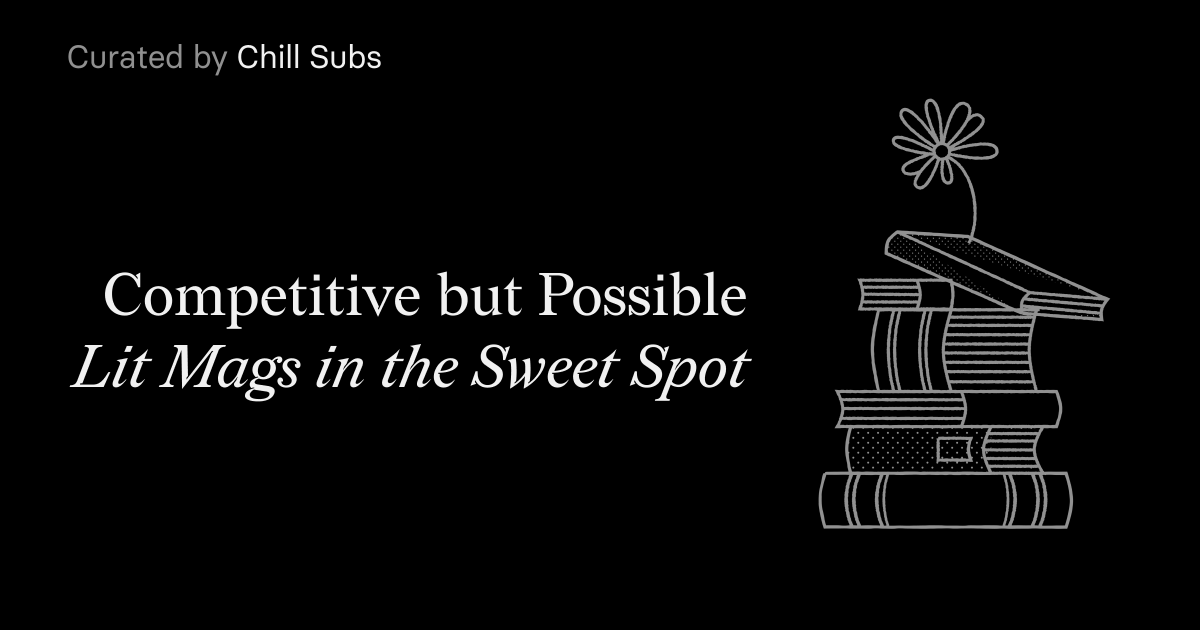 What’s a "good" acceptance rate for a lit mag? 

Depends on  your goals and how thick your skin is. 

Here’s a big list of mags that fall into the sweet spot⬇️
chillsubs.com/lists/sweet-sp…

#writingcommunity