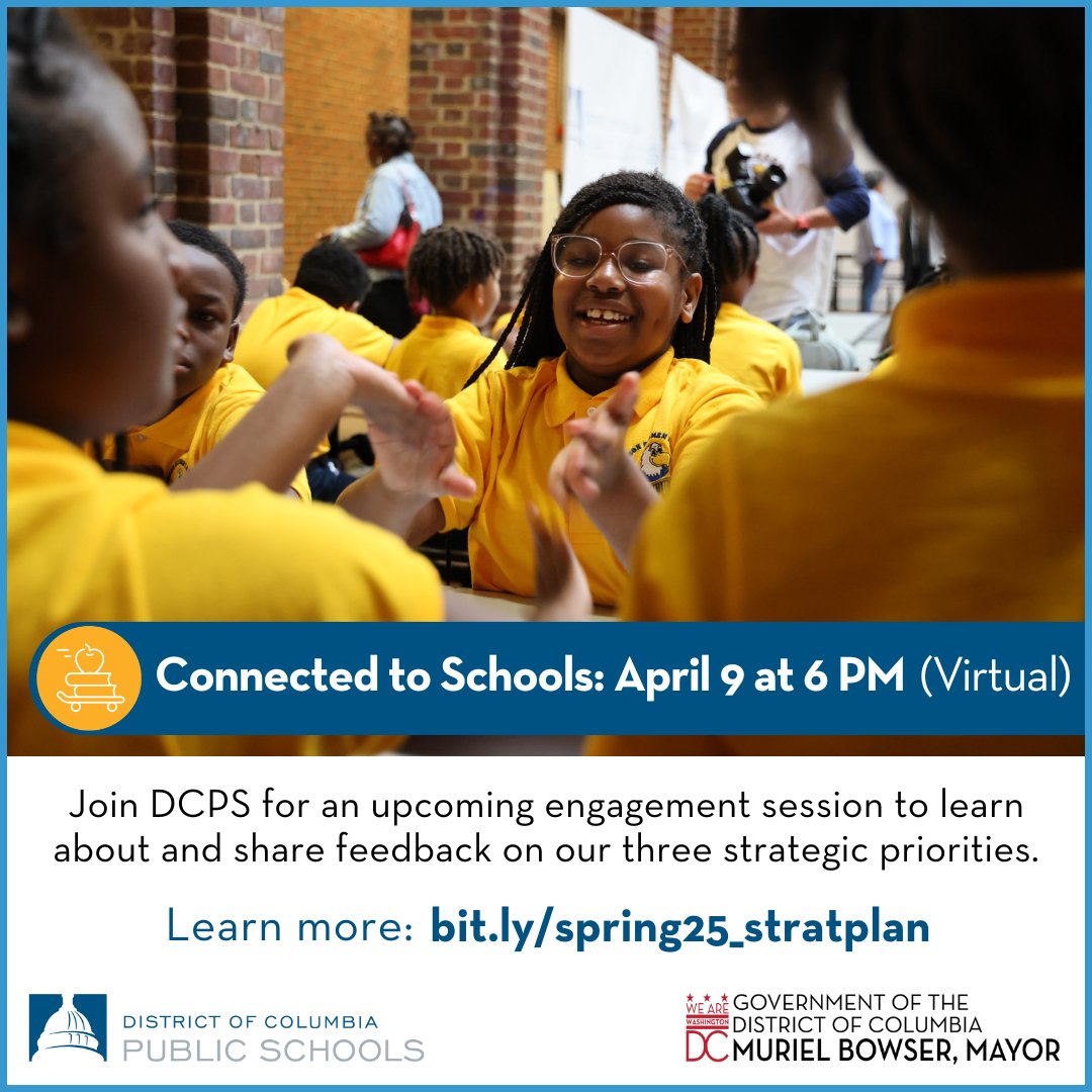 dcpublicschools's tweet photo. 📣Reminder📣 

We're hosting a Strategic Plan Engagement Session on ensuring students feel connected to school. Join us tomorrow at 6 PM on Teams to discuss our progress and share feedback! 

Details at https://t.co/X5iN4ox15d. https://t.co/Ls2S0hdBsb