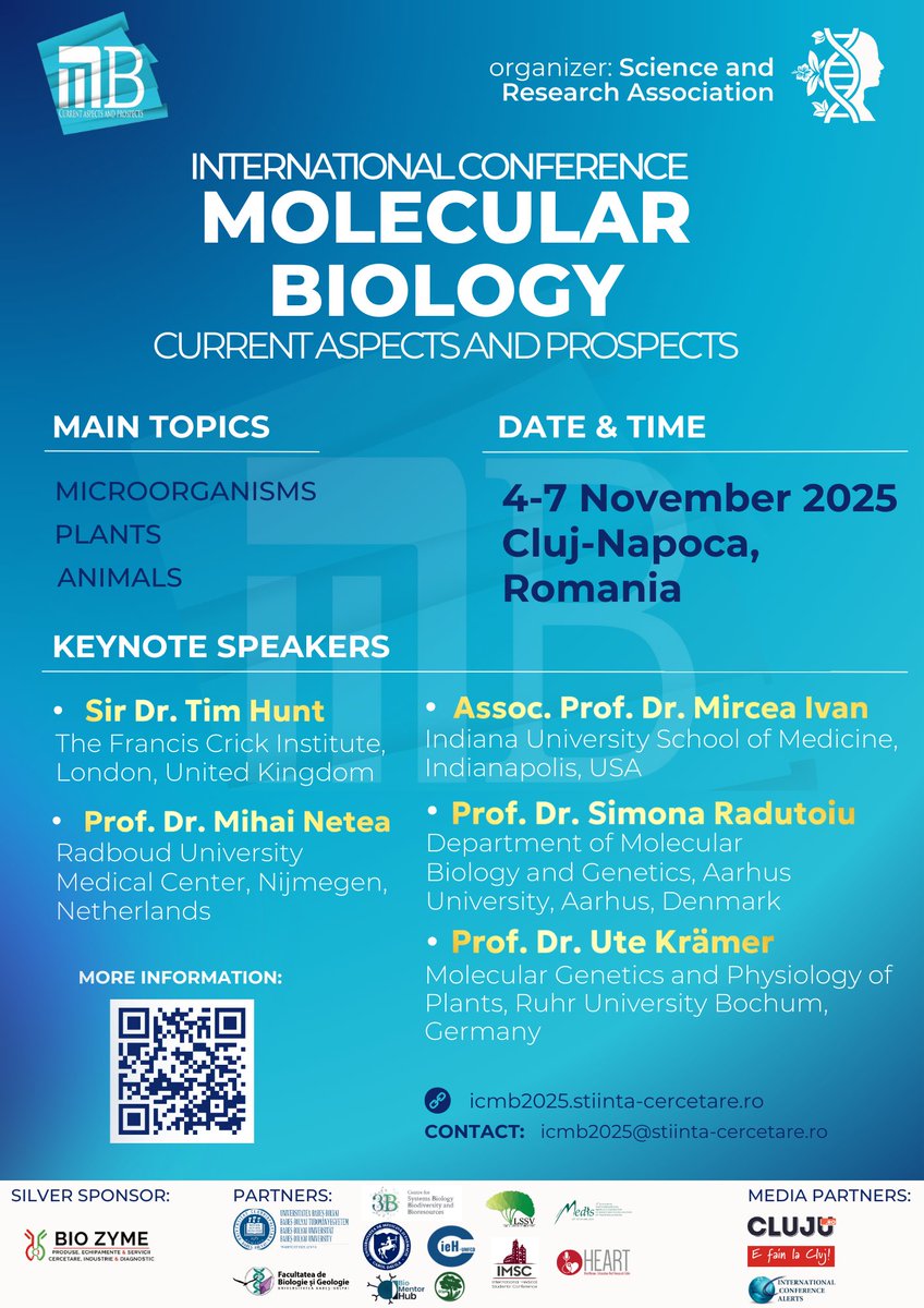 Pa_Uuu's tweet photo. 🧬 Excited to announce #ICMB2025, an inspiring meeting of minds in molecular biology!
Join us in Cluj-Napoca, Romania, as we explore cutting-edge science covering all domains of life! 
📅 November 4-7, 2025
🌍 https://t.co/pR7abrYdeo
Spread the word with your fellow scientists! https://t.co/Z2PKOnyeaD
