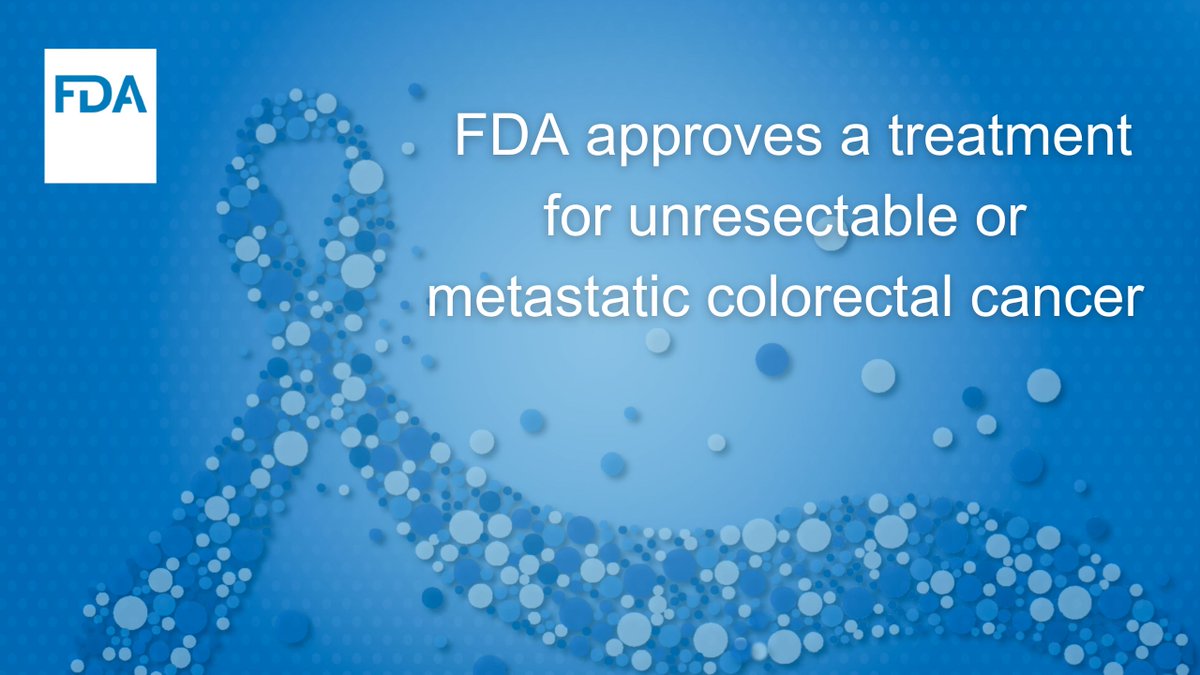FDA approves a treatment for patients with unresectable or metastatic microsatellite instability-high (MSI-H) or mismatch repair deficient (dMMR) colorectal cancer
fda.gov/drugs/resource…