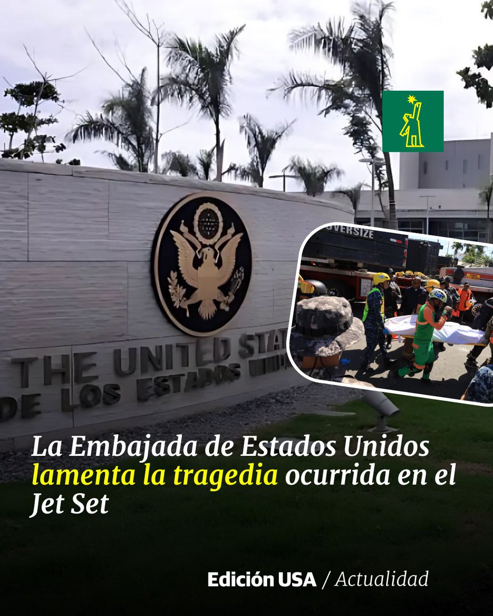 DiarioLibre's tweet image. 🇺🇸| #DiarioLibreUSA | La Embajada de los Estados Unidos en Santo Domingo emitió este martes un comunicado en el que lamentó la pérdida de vidas humanas en la discoteca Jet Set

🔗 ow.ly/2XW050VwOZO

#DiarioLibre #Embajada #EstadosUnidos  #Tragedia #JetSet