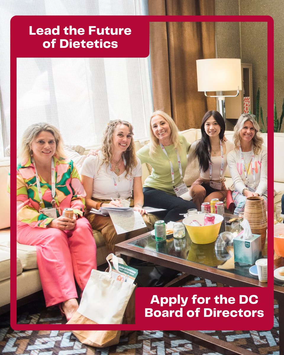 DC is looking for passionate, forward-thinking individuals to join our Board of Directors and help shape the future of our national professional association. Dietitians and non-dietitians are encouraged to apply!

Deadline: May 15
Election: Sept 25

 form.jotform.com/250845147010246
