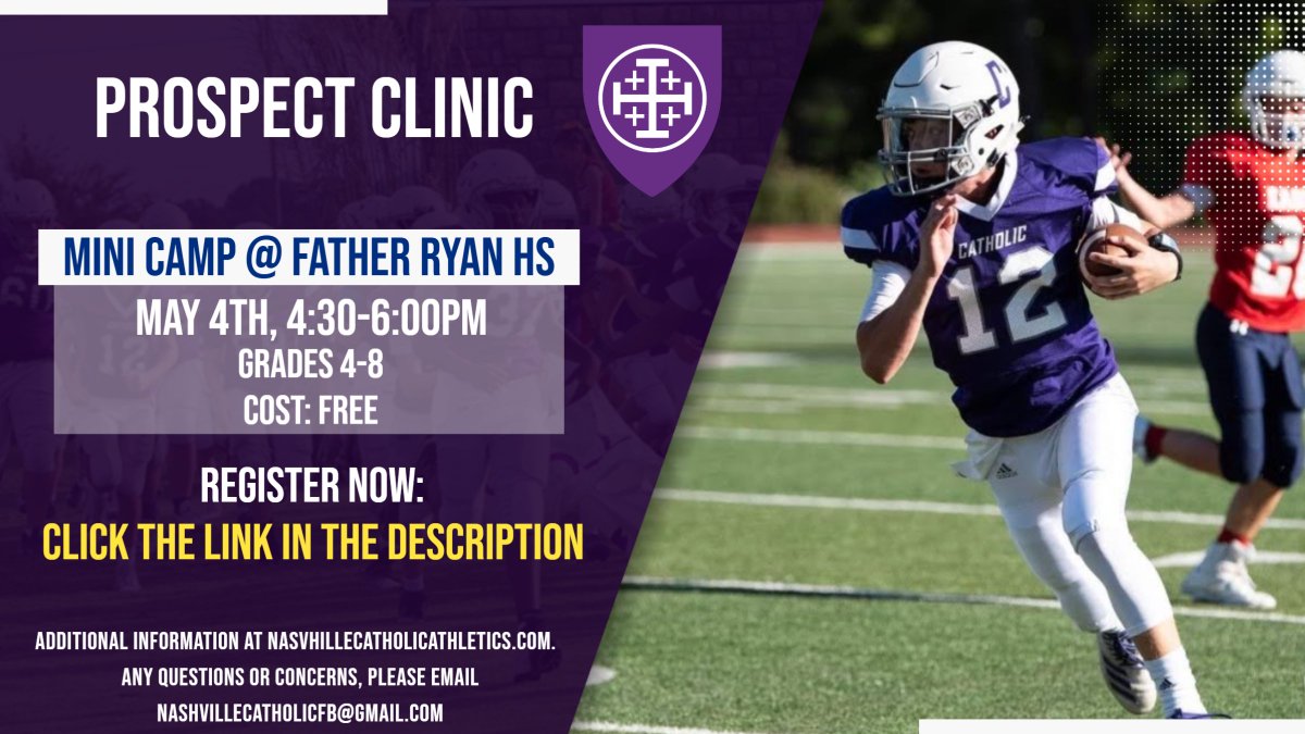 Father Ryan Football (@frhs_football) on Twitter photo Less than a month away! We are excited to announce our Spring Clinic for anyone currently in 4th through 8th grade. Come spend your Sunday afternoon with us, and put some work in!
Register here: forms.gle/D8vpQL5f7x5viH…
<a href="/ccatholicfb/">Nashville Catholic Football</a> <a href="/fatherryan/">Father Ryan High School</a> Less than a month away! We are excited to announce our Spring Clinic for anyone currently in 4th through 8th grade. Come spend your Sunday afternoon with us, and put some work in!
Register here: forms.gle/D8vpQL5f7x5viH…
<a href="/ccatholicfb/">Nashville Catholic Football</a> <a href="/fatherryan/">Father Ryan High School</a>